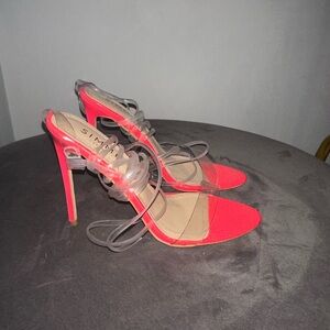 Simmi London Women's Neon Pink Heels with Clear Lace Up Straps Size 8 (UK 6)